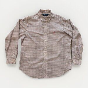 RALPH LAUREN Mens XL Long Sleeve Red Blue Window Pane Button Down Dress Shirt